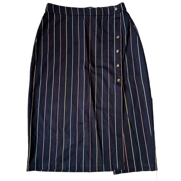 Marine Layer Dresses & Skirts - Marine Layer Navy Blue with Yellow, Pink, & Green Horizontal Midi Skirt | Size M